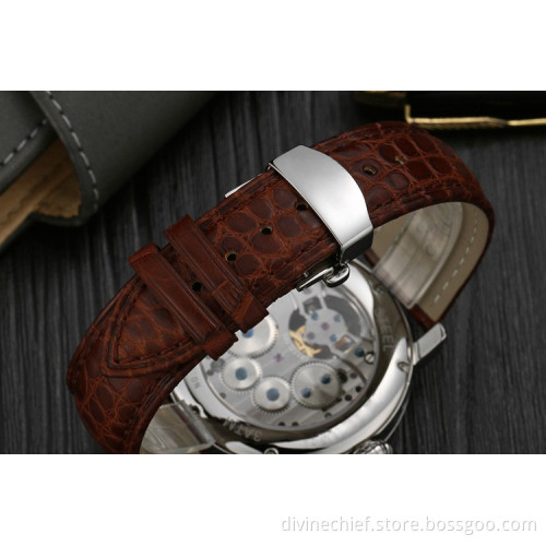 Custom High End Genuine Crocodile Leather Strap Real Tourbillon Watch For Men